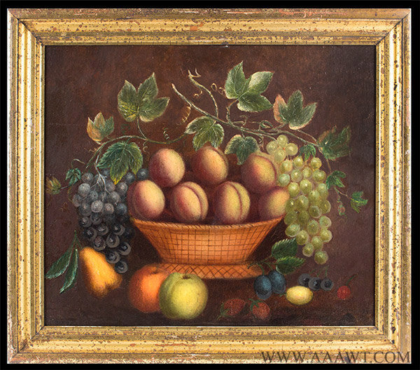 Still Life Painting, Basket of Fruits, Grape Vine, Leaves and Tendrils
Anonymous, American School, 19th Century, entire view